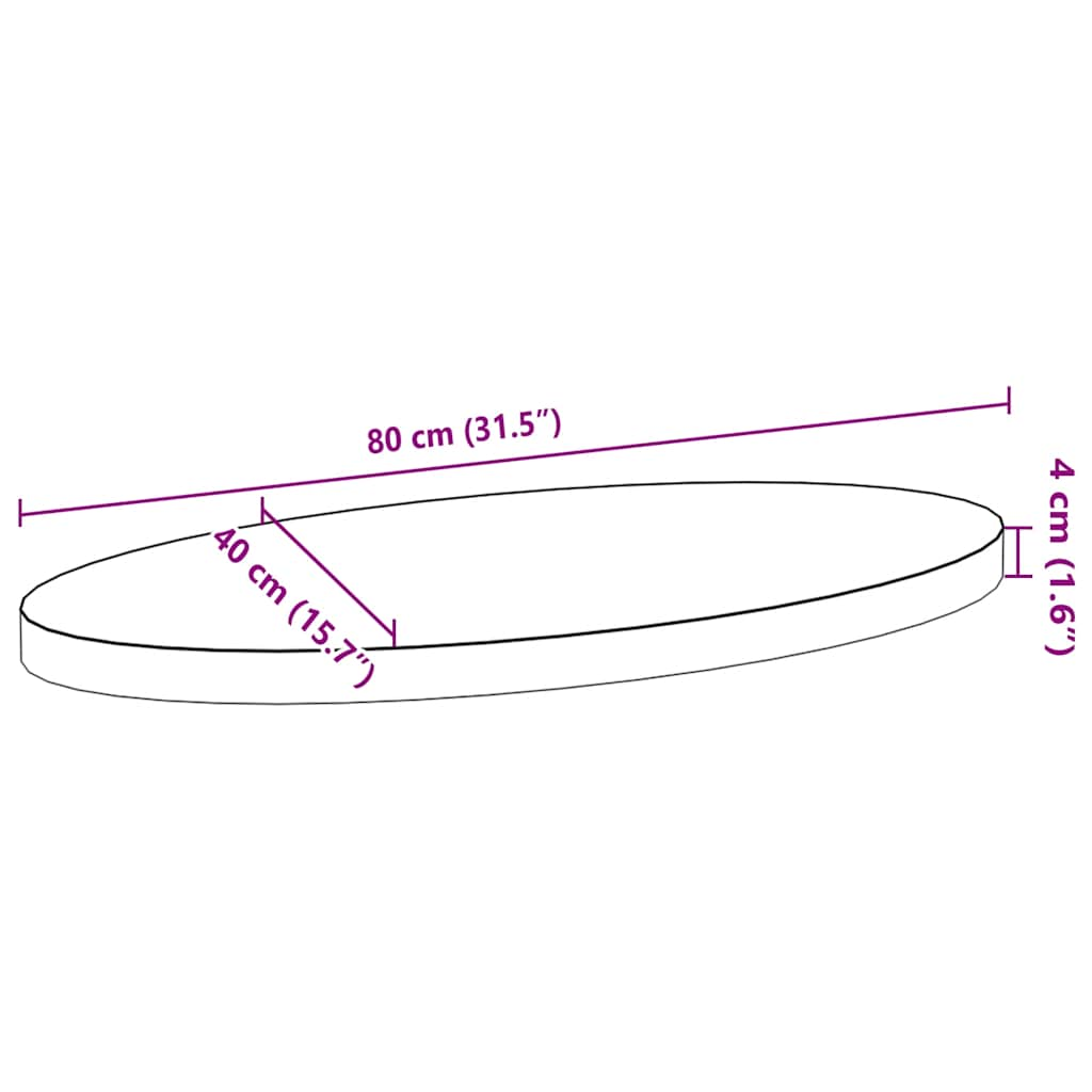 vidaXL Tablero de mesa ovalado madera maciza de roble 80x40x4 cm