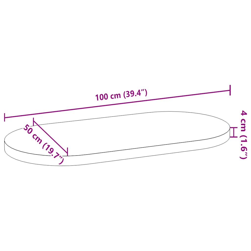 vidaXL Tablero de mesa ovalado madera maciza de roble 100x50x4 cm