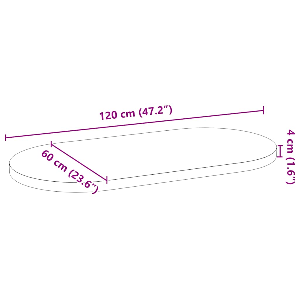 vidaXL Tablero de mesa ovalado madera maciza de roble 120x60x4 cm