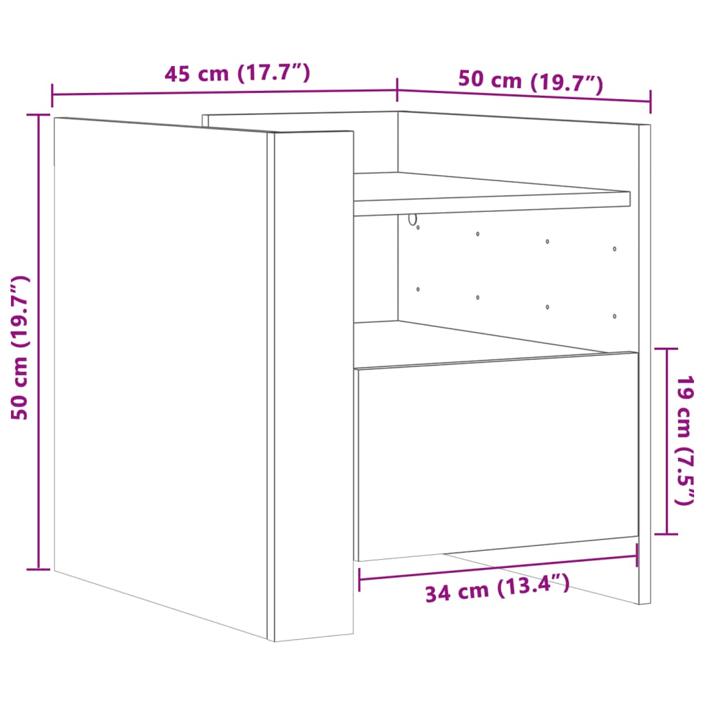 vidaXL Mesita de noche madera de ingeniería gris hormigón 45x50x50 cm