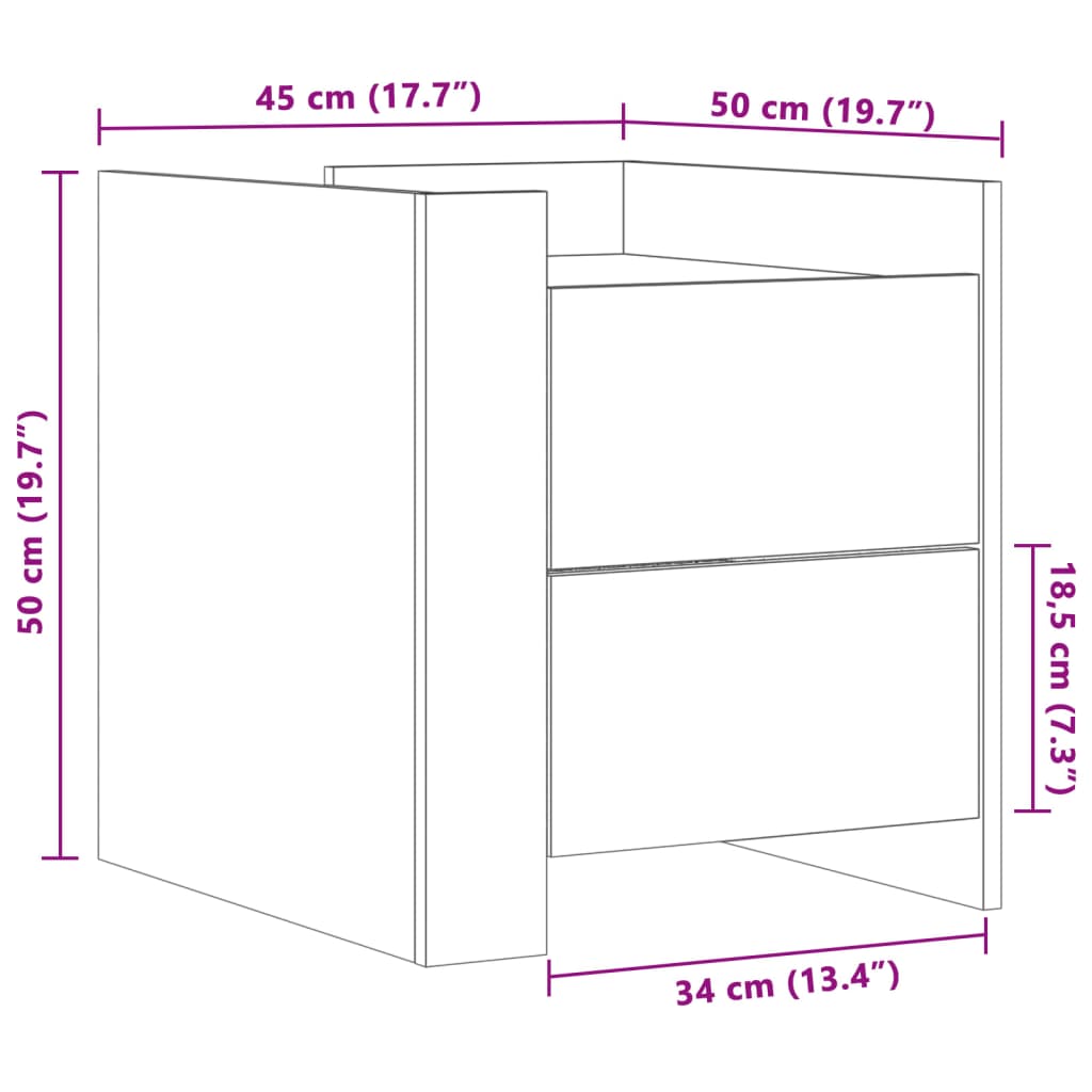 vidaXL Mesita de noche madera de ingeniería roble Sonoma 45x50x50 cm