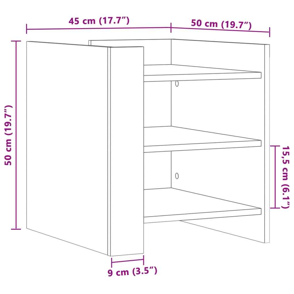 vidaXL Mesita de noche madera de ingeniería gris hormigón 45x50x50 cm