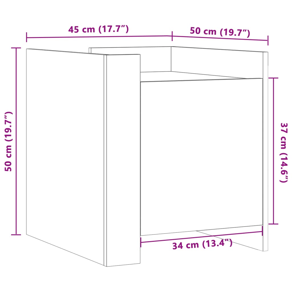 vidaXL Mesita de noche madera de ingeniería gris hormigón 45x50x50 cm