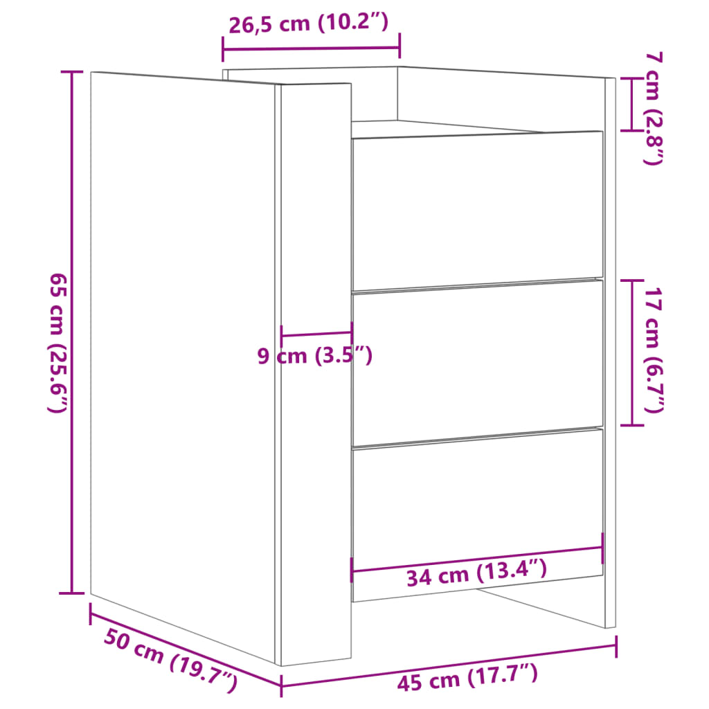 vidaXL Mesita de noche madera de ingeniería gris hormigón 45x50x65 cm