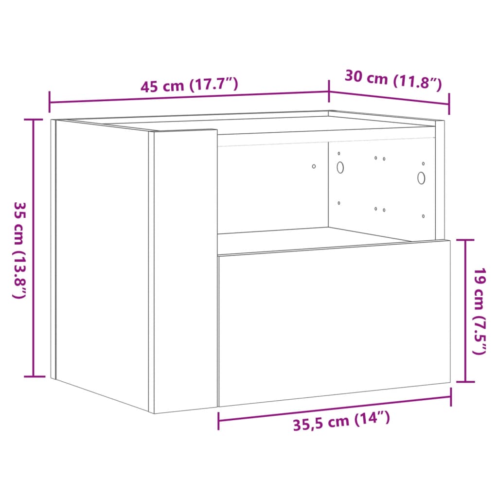 vidaXL Mesitas de noche de pared 2 unidades negra 45x30x35 cm