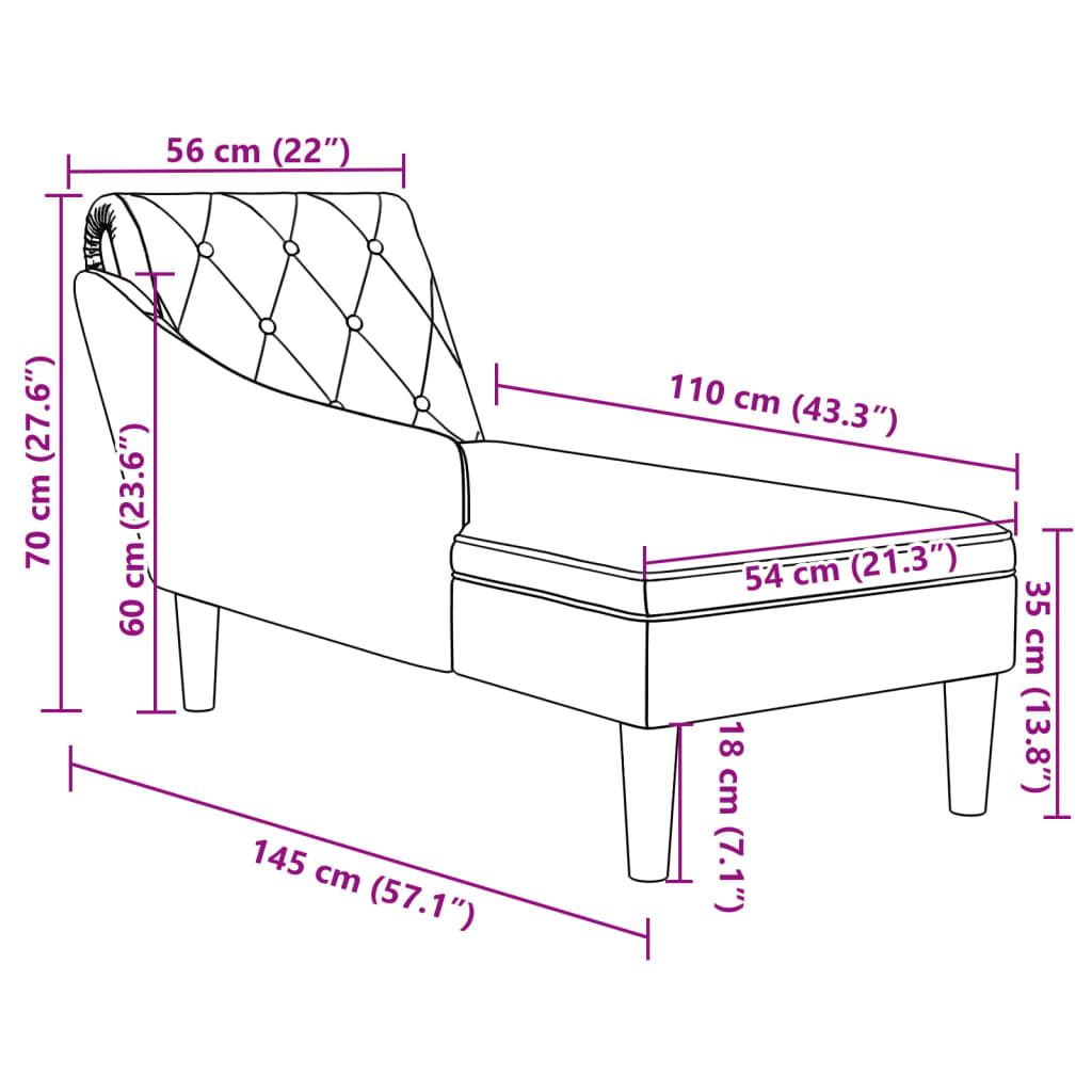 vidaXL Tumbona con almohada y reposabrazo derecho tela gris nube