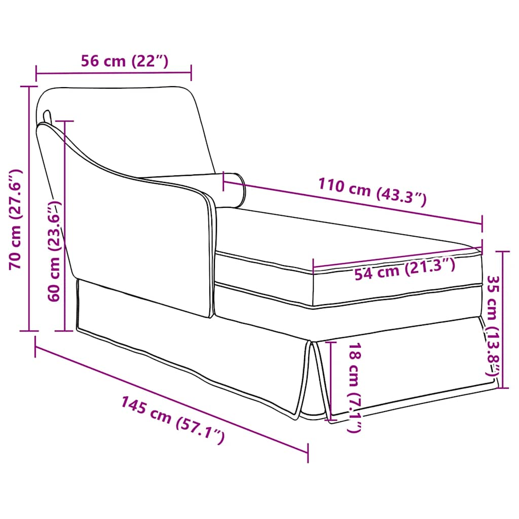 vidaXL Chaise longue respaldo reposabrazos derecho terciopelo negro