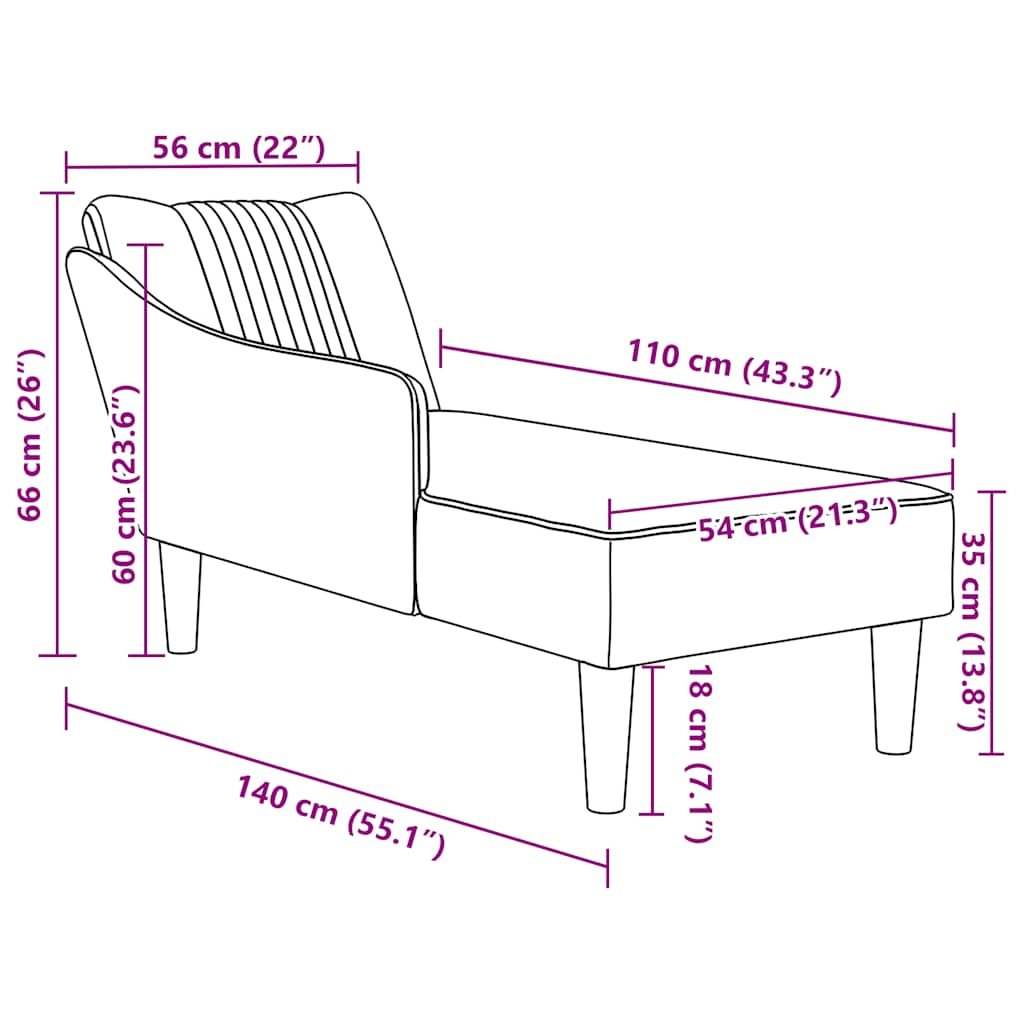 vidaXL Chaise longue con reposabrazos derecho terciopelo azul