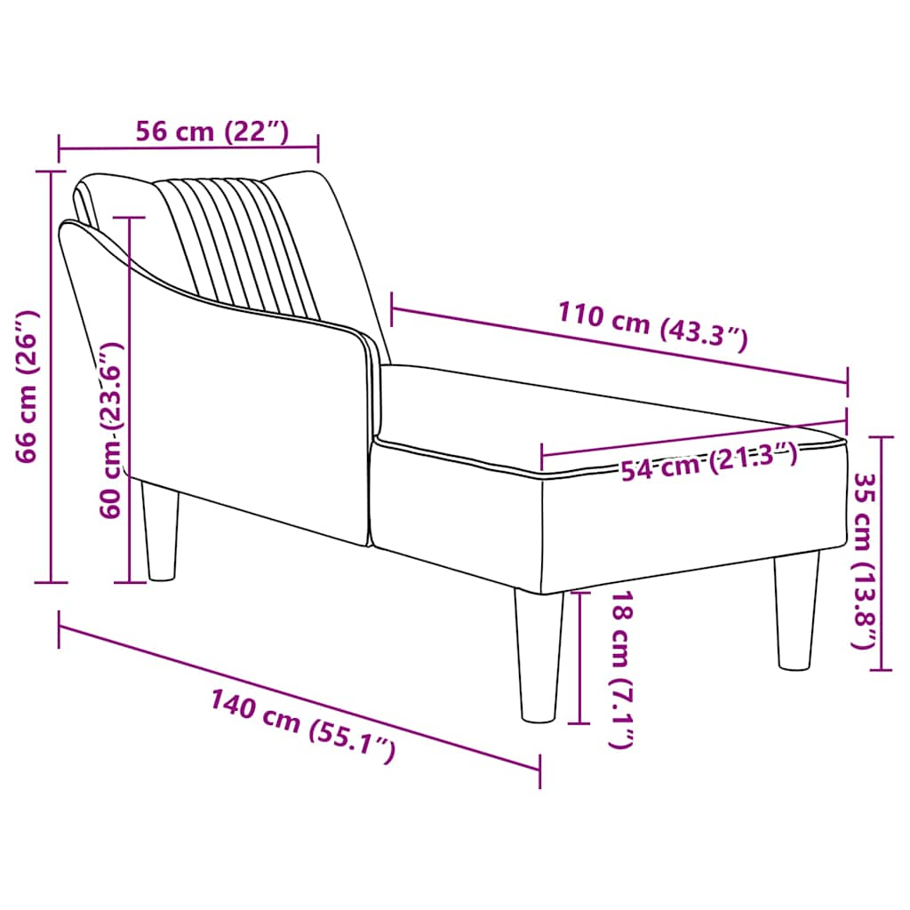 vidaXL Chaise longue con reposabrazos derecho tela color topo