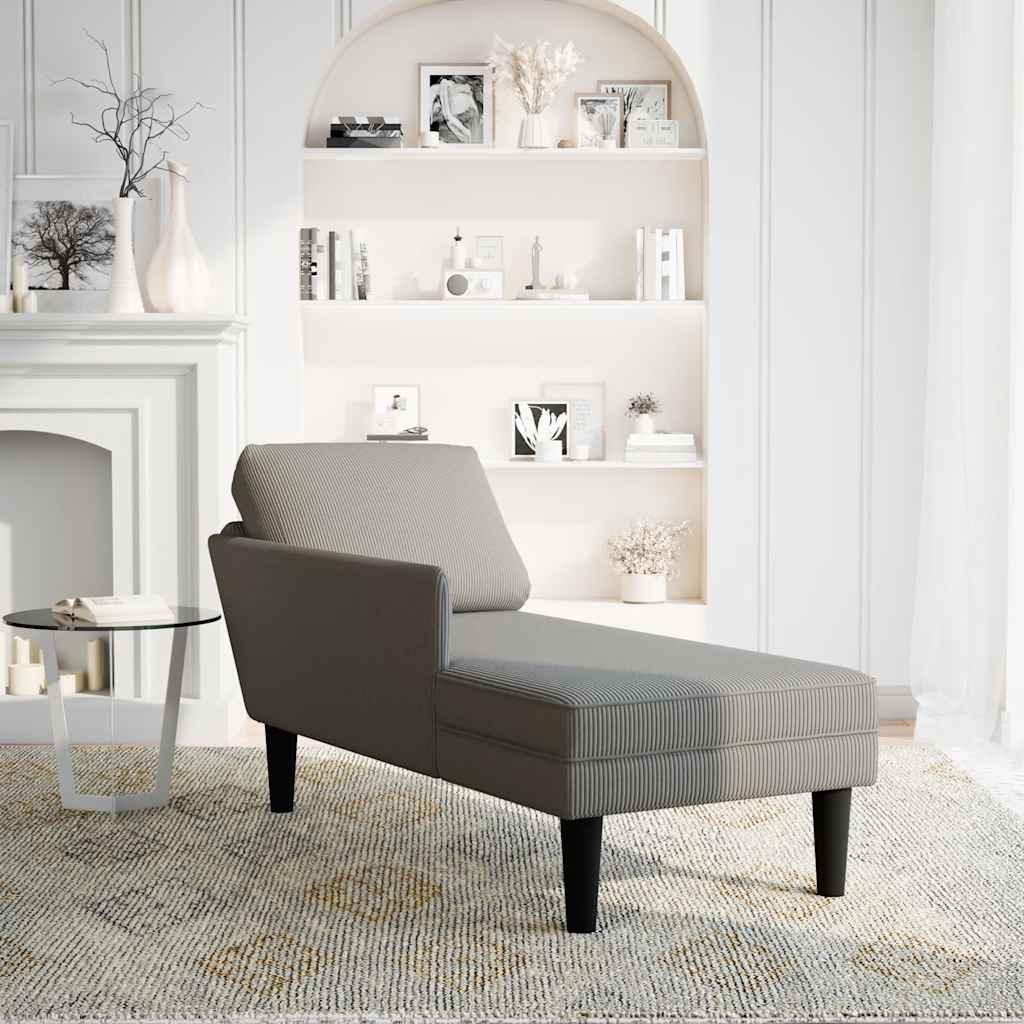 vidaXL Chaise longue con cojín de tela de pana gris claro