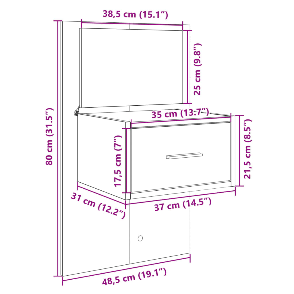 vidaXL Cabecero cama con mesitas madera ingeniería roble ahumado 120cm