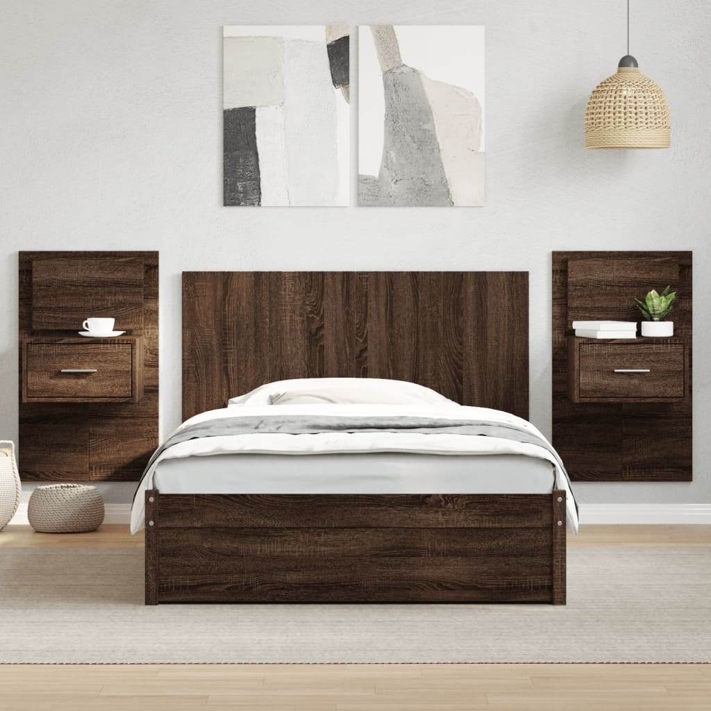 vidaXL Cabecero cama con mesitas madera ingeniería marrón roble 120 cm