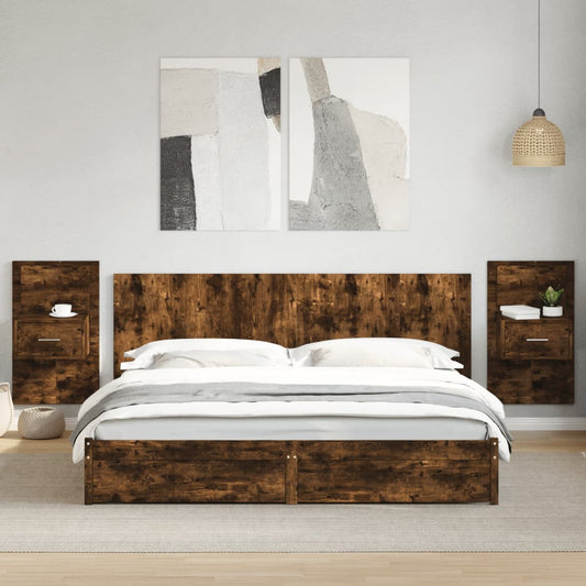 vidaXL Cabecero cama con mesitas madera ingeniería roble ahumado 200cm