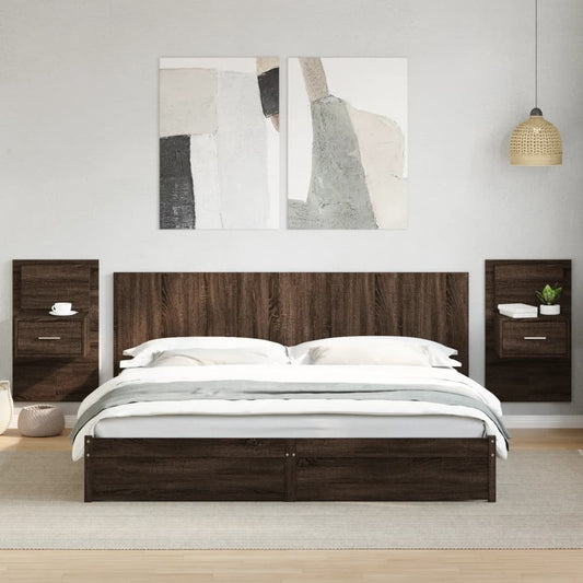 vidaXL Cabecero cama con mesitas madera ingeniería marrón roble 200 cm