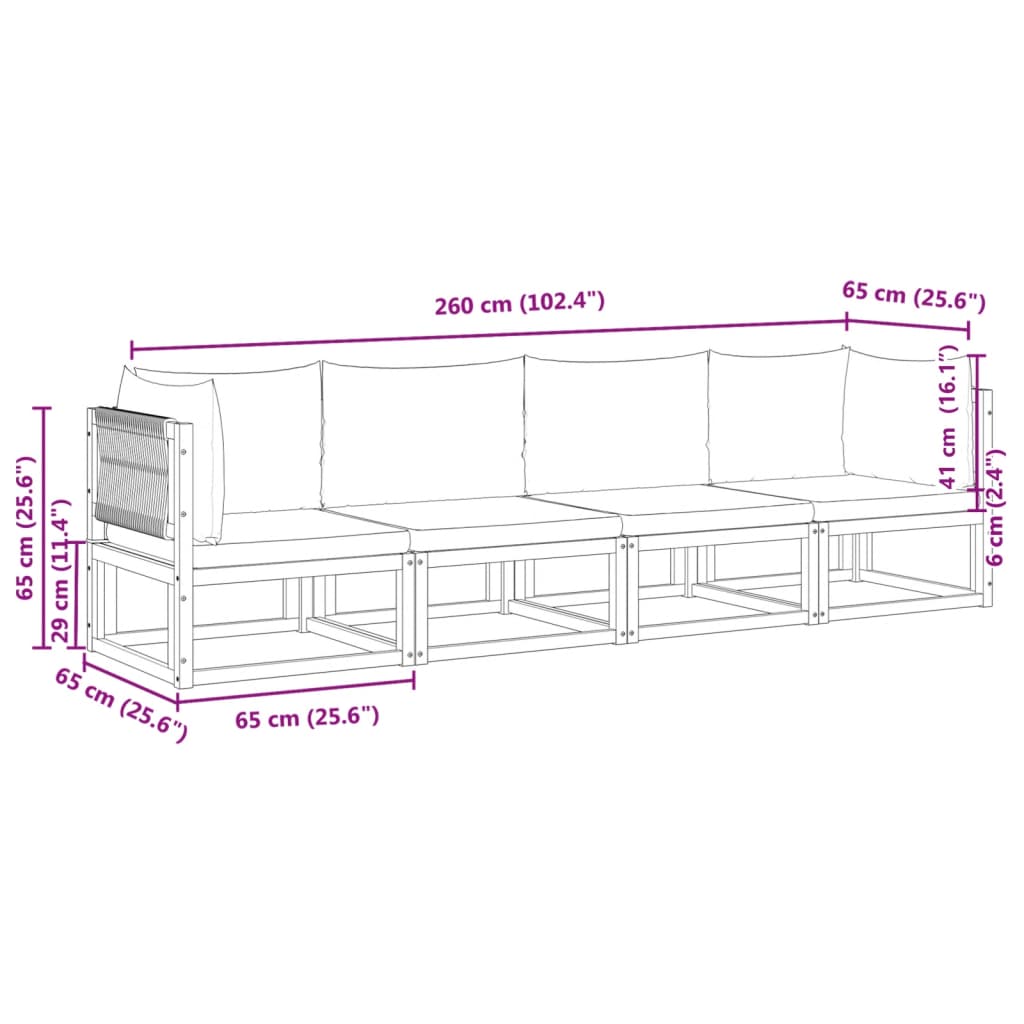 vidaXL Set sofás de jardín con cojines 4 pzas madera maciza de acacia