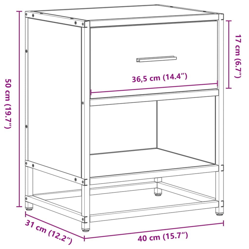 vidaXL Mesitas noche 2 uds madera ingeniería roble Sonoma 40x31x50 cm