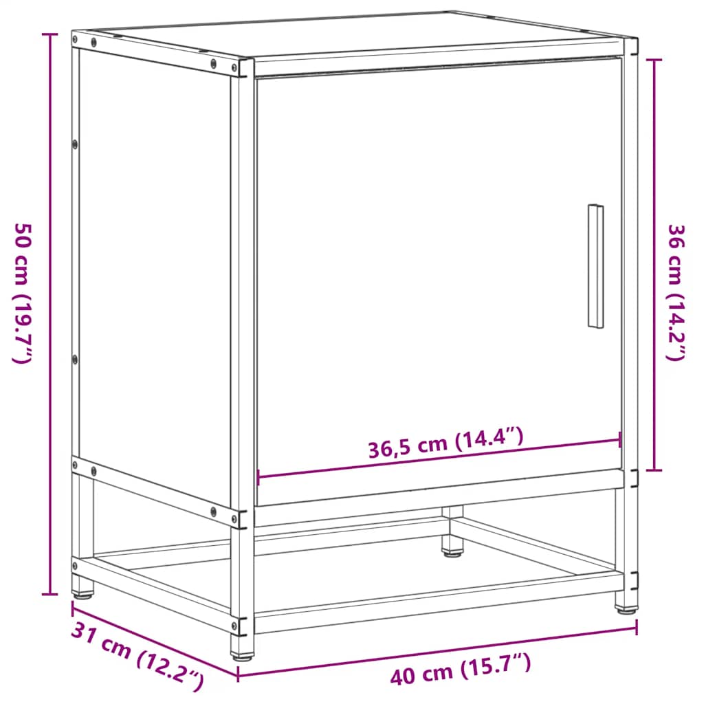 vidaXL Mesita noche madera ingeniería roble ahumado 40x31x50cm metal