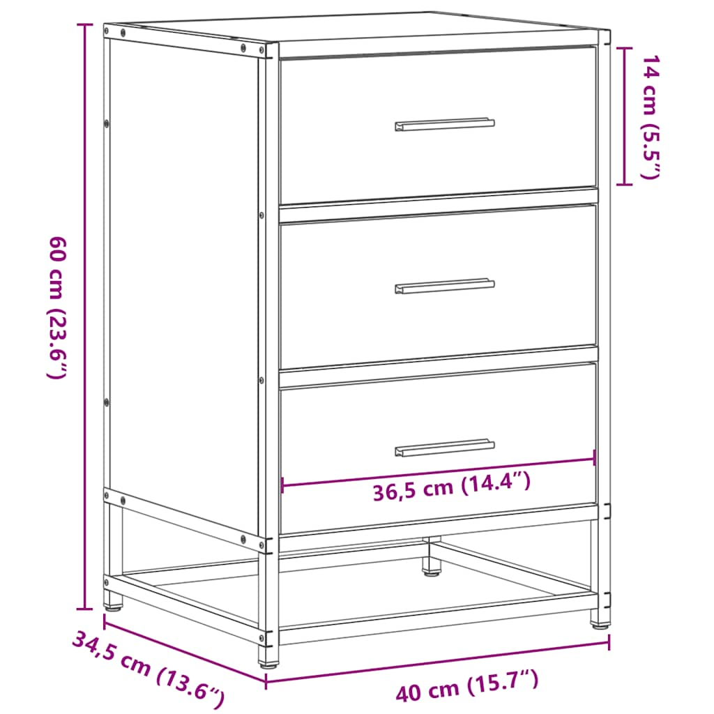 vidaXL Mesita noche madera ingeniería roble marrón 40x34,5x60cm metal