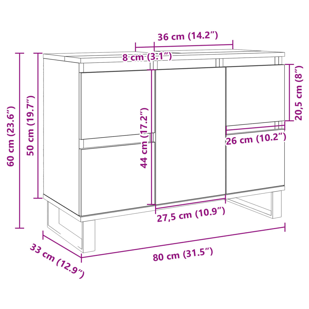 vidaXL Mueble de baño madera de ingeniería roble Sonoma 80x33x60 cm