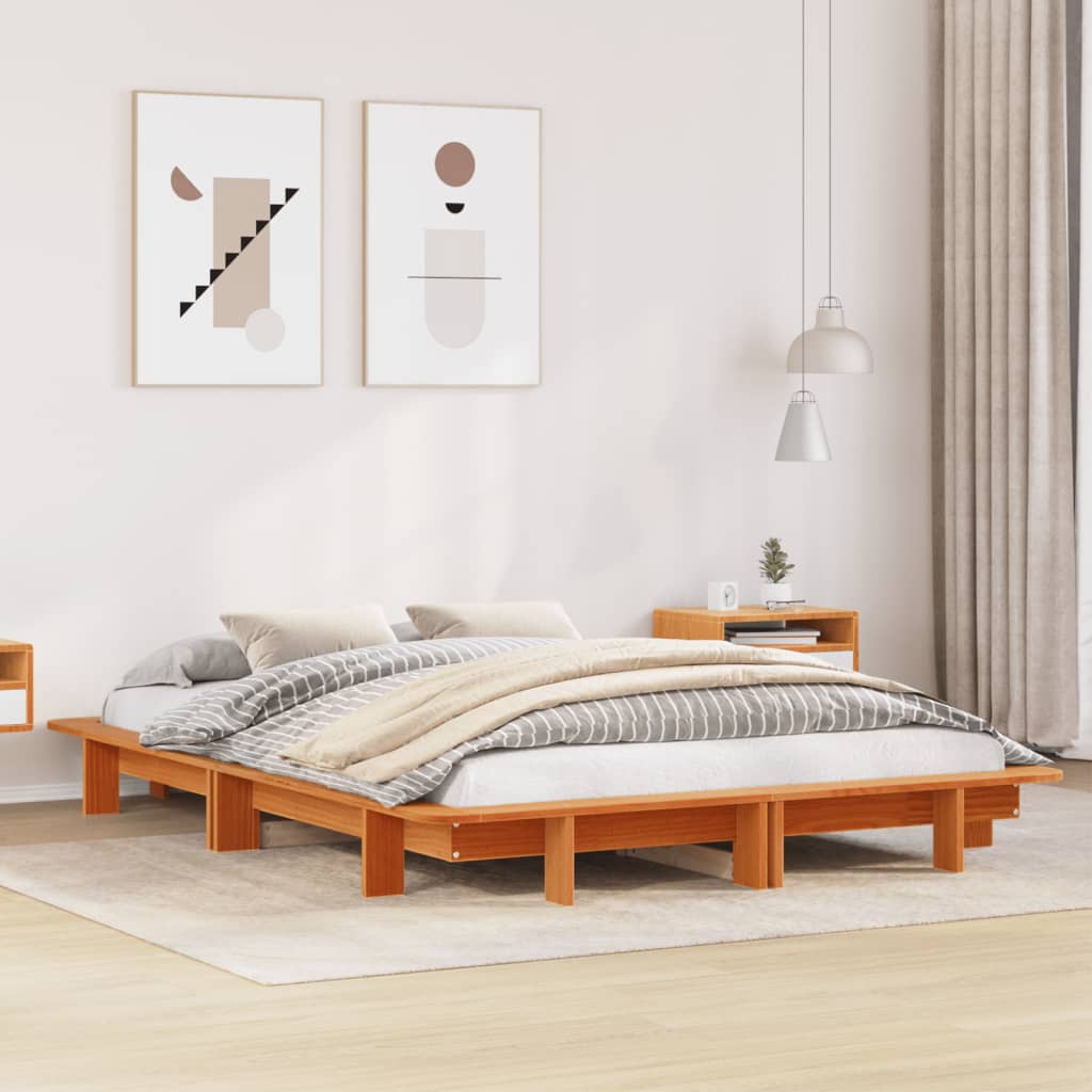 vidaXL Cama sin colchón madera maciza de pino marrón cera 140x200 cm