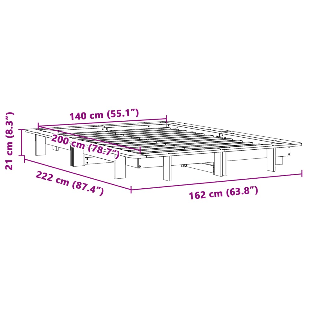 vidaXL Cama sin colchón madera maciza de pino marrón cera 140x200 cm