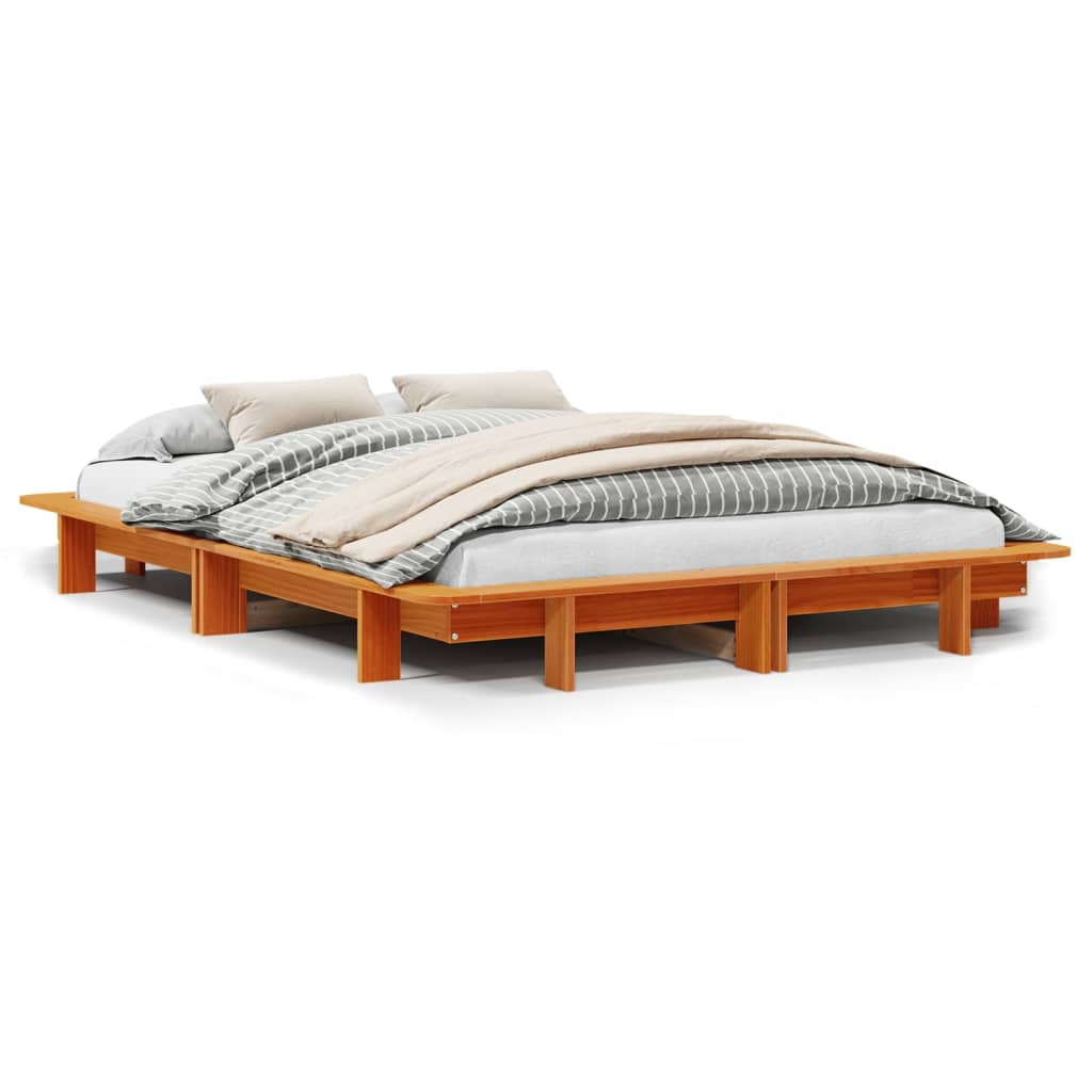 vidaXL Cama sin colchón madera maciza de pino marrón cera 140x200 cm