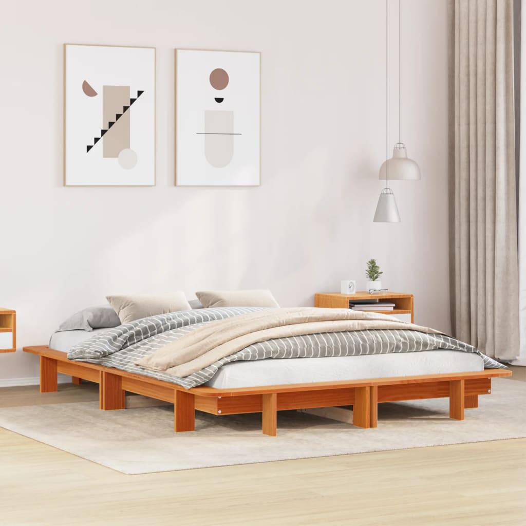 vidaXL Cama sin colchón madera maciza de pino marrón cera 120x200 cm