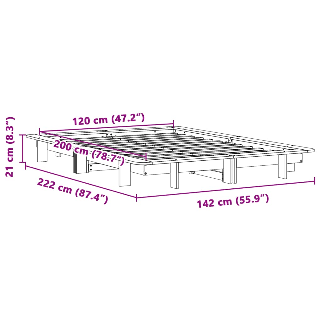 vidaXL Cama sin colchón madera maciza de pino marrón cera 120x200 cm