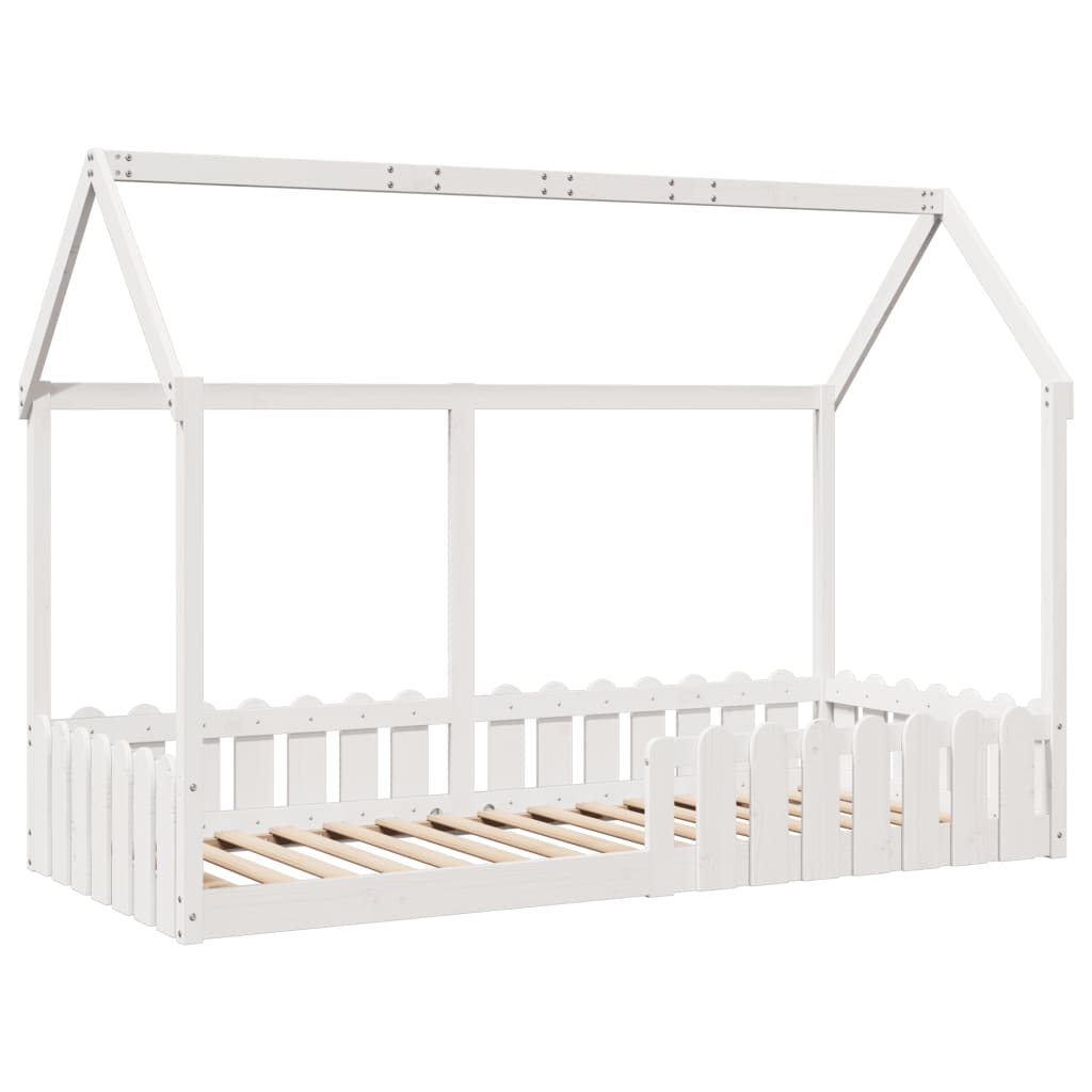 vidaXL Cama con forma de casa de niños madera maciza blanca 90x200 cm