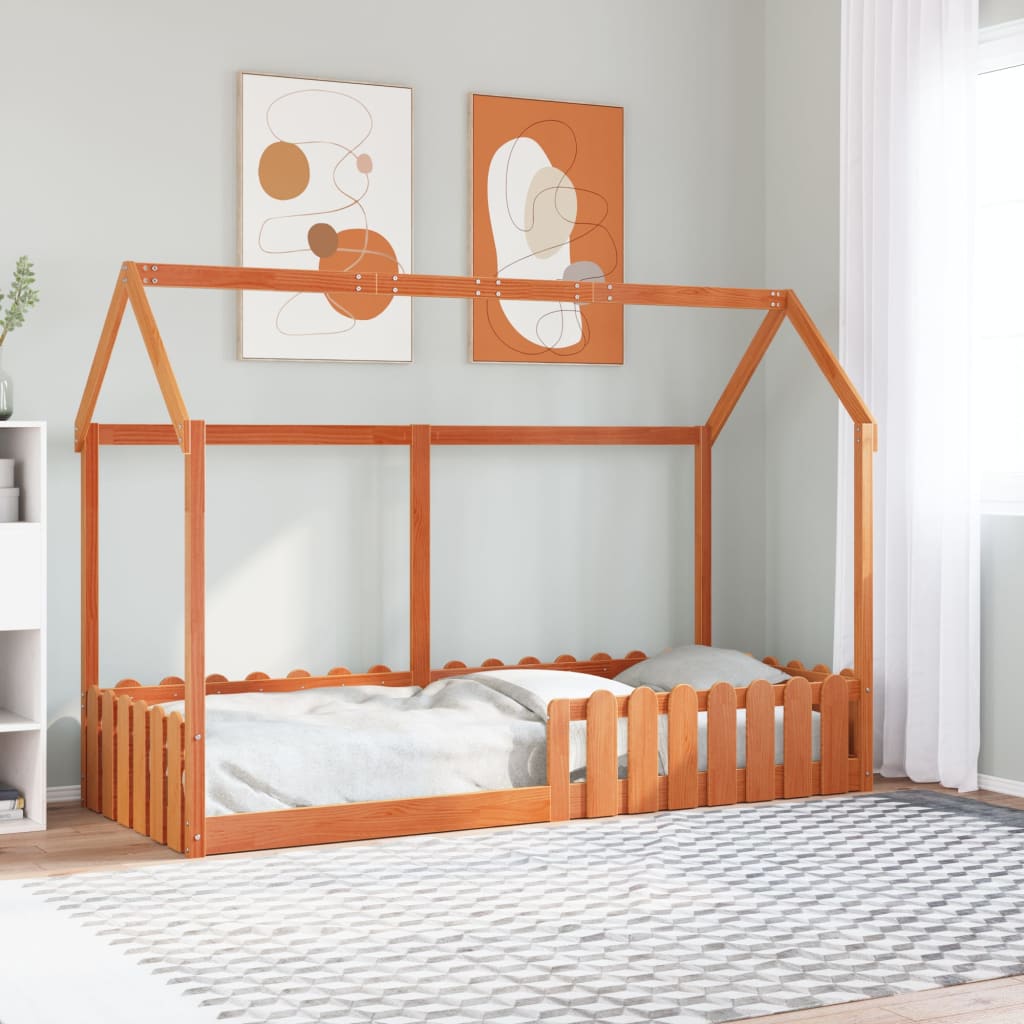 vidaXL Cama con forma de casa de niños madera maciza marrón 80x200 cm