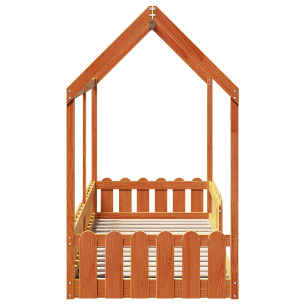 vidaXL Cama con forma de casa de niños madera maciza marrón 80x200 cm