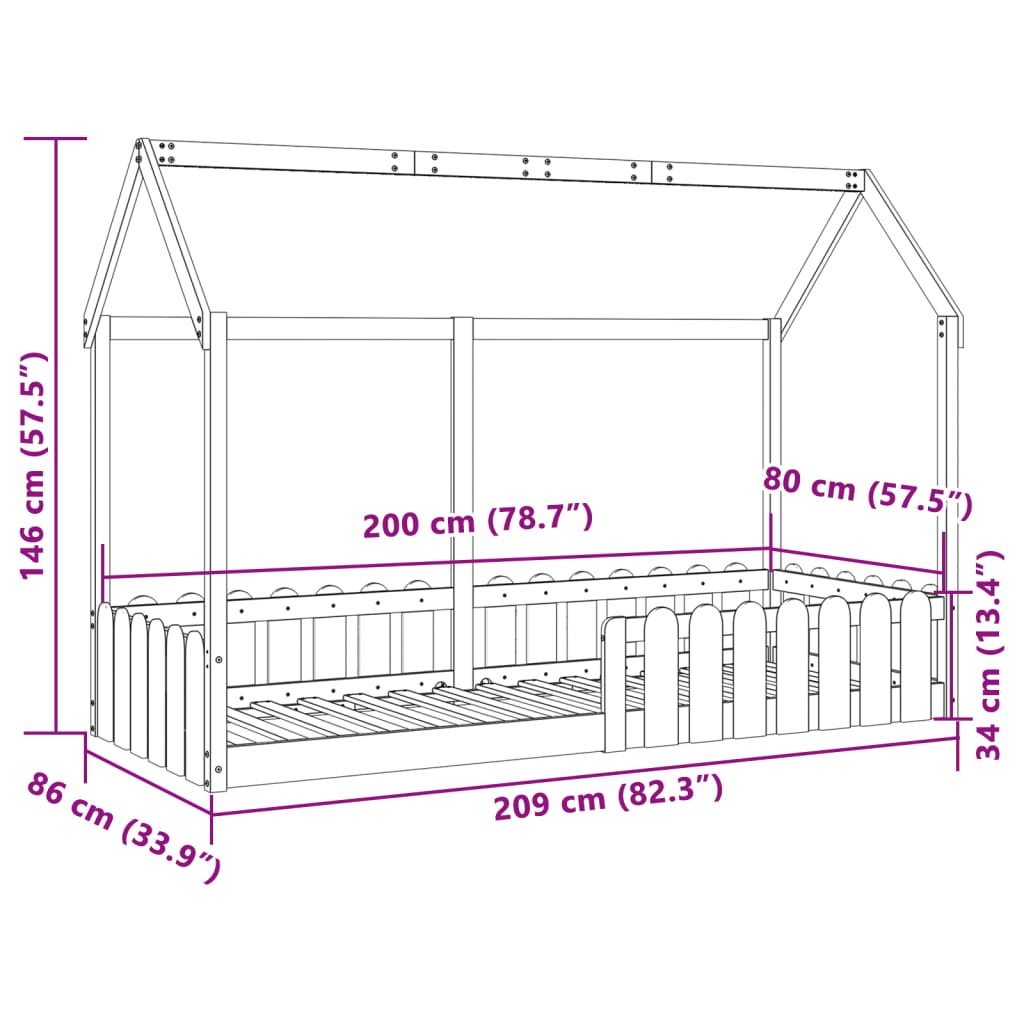 vidaXL Cama con forma de casa de niños madera maciza marrón 80x200 cm