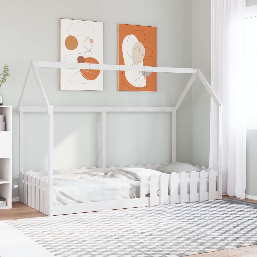 vidaXL Cama con forma de casa de niños madera maciza blanca 90x190 cm