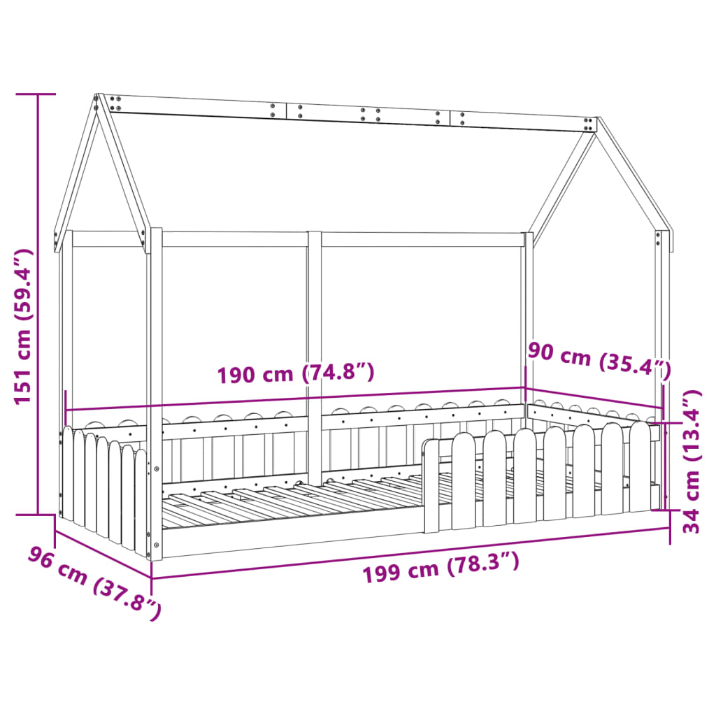 vidaXL Cama con forma de casa de niños madera maciza blanca 90x190 cm