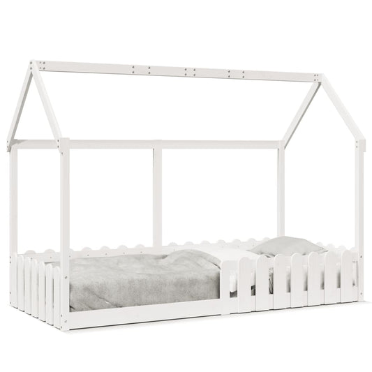 vidaXL Cama con forma de casa de niños madera maciza blanca 90x190 cm