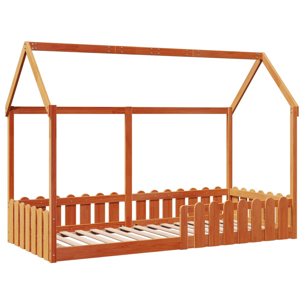 vidaXL Cama con forma de casa de niños madera maciza marrón 90x190 cm