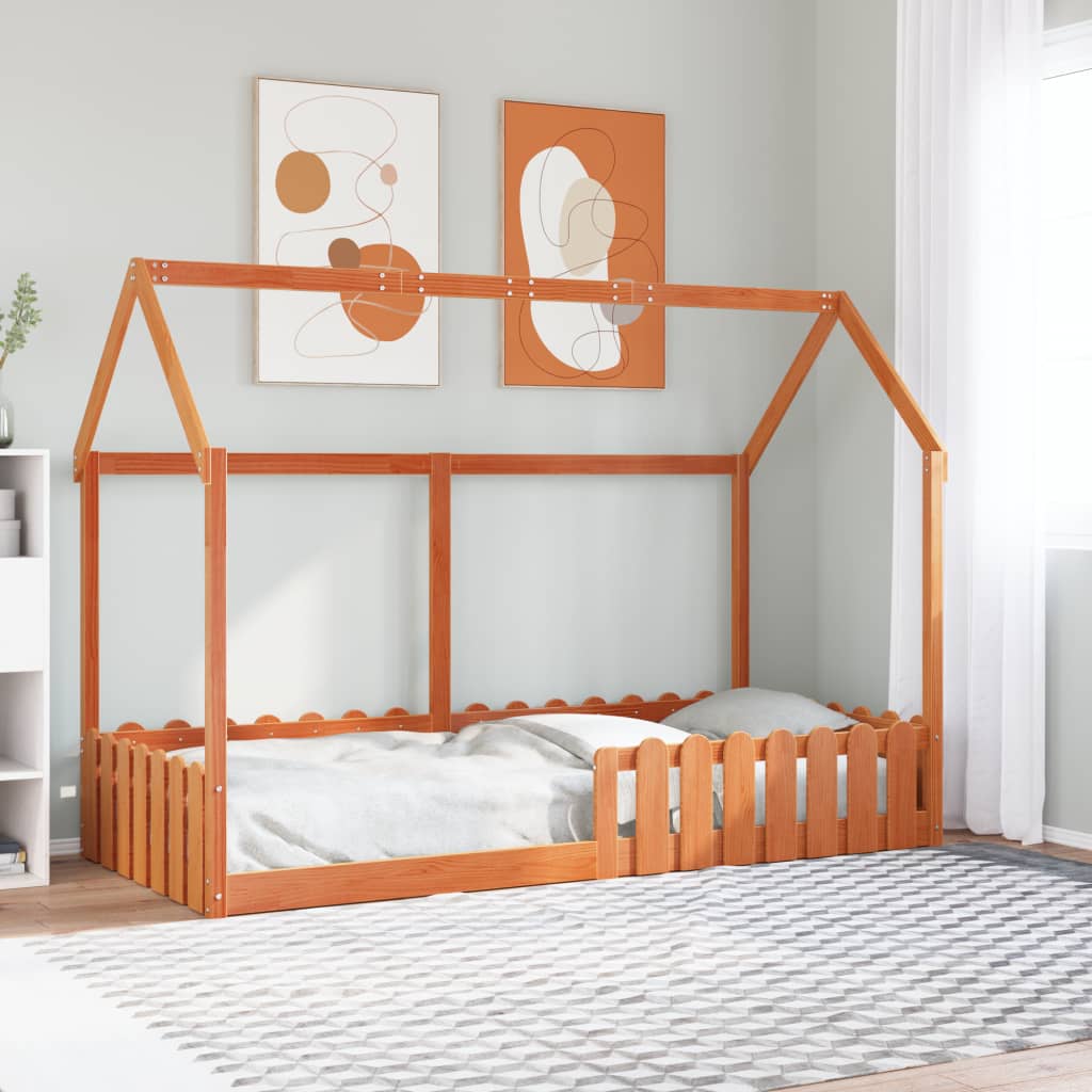 vidaXL Cama con forma de casa de niños madera maciza marrón 90x190 cm