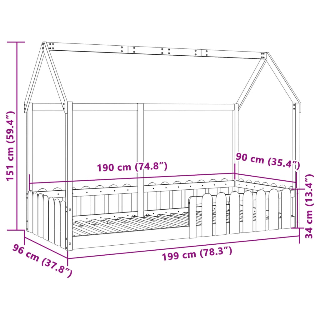 vidaXL Cama con forma de casa de niños madera maciza marrón 90x190 cm