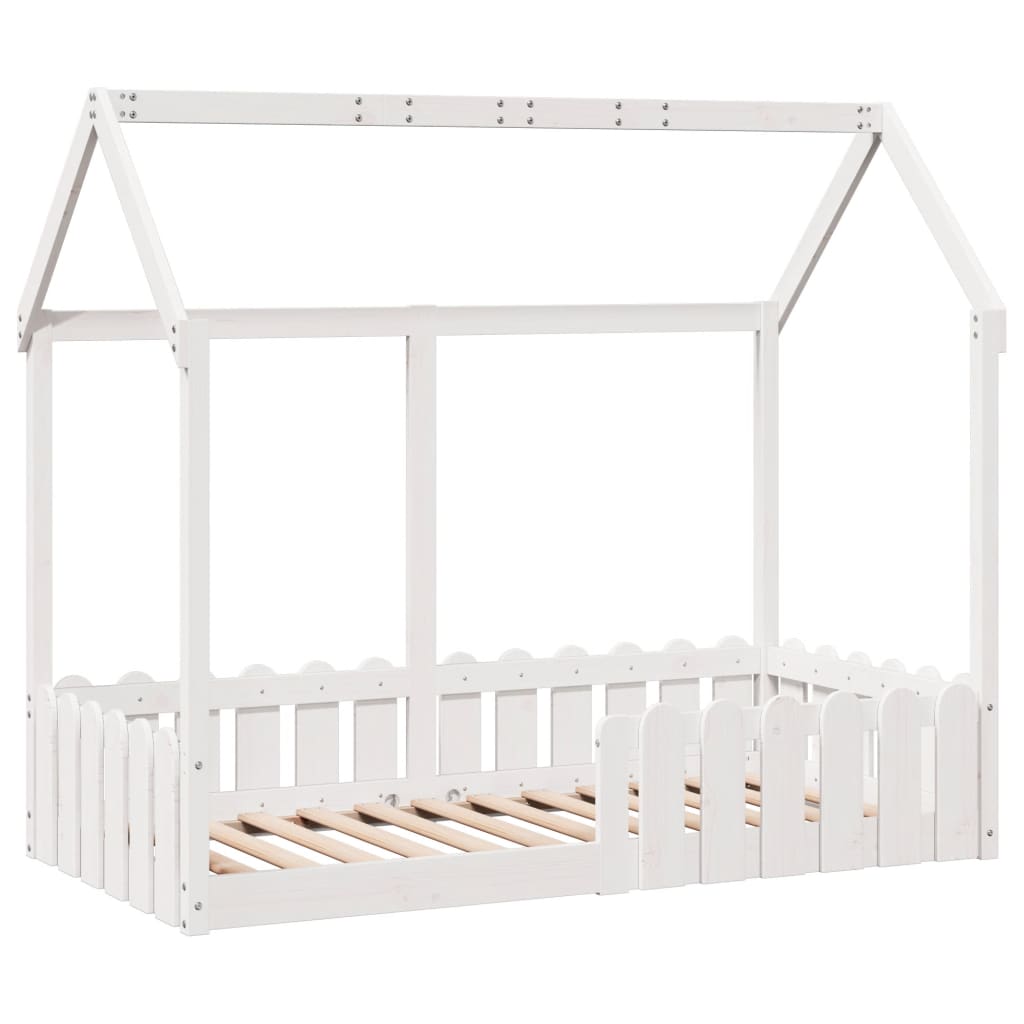 vidaXL Cama con forma de casa para niños madera maciza blanco 80x160cm