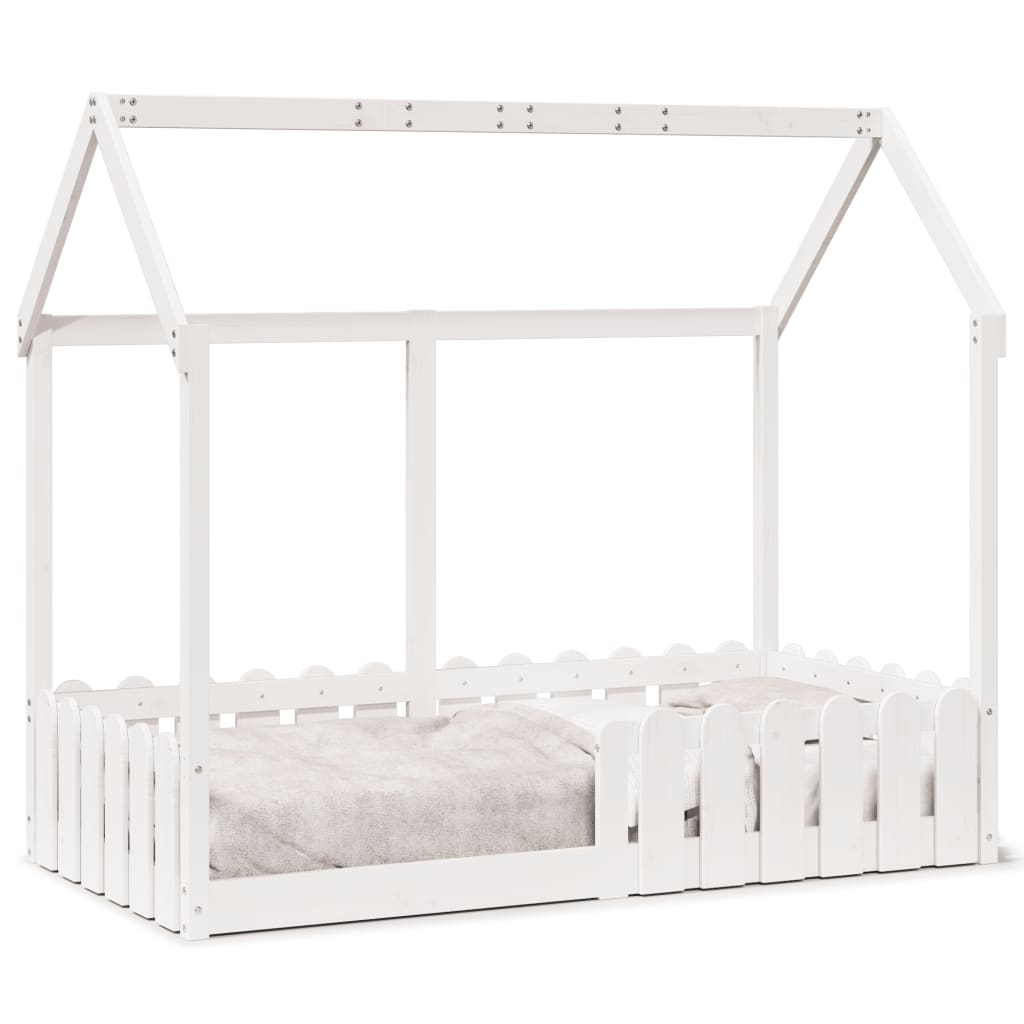 vidaXL Cama con forma de casa para niños madera maciza blanco 80x160cm