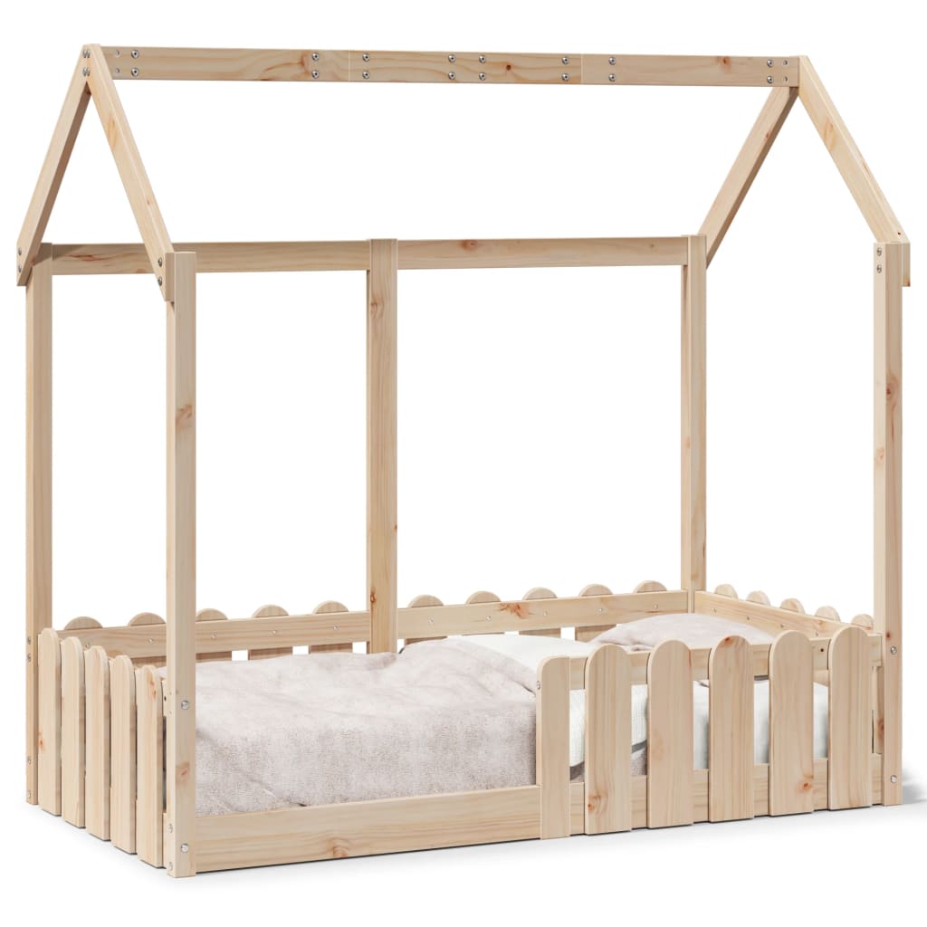 vidaXL Cama con forma de casa de niños madera maciza marrón 70x140 cm