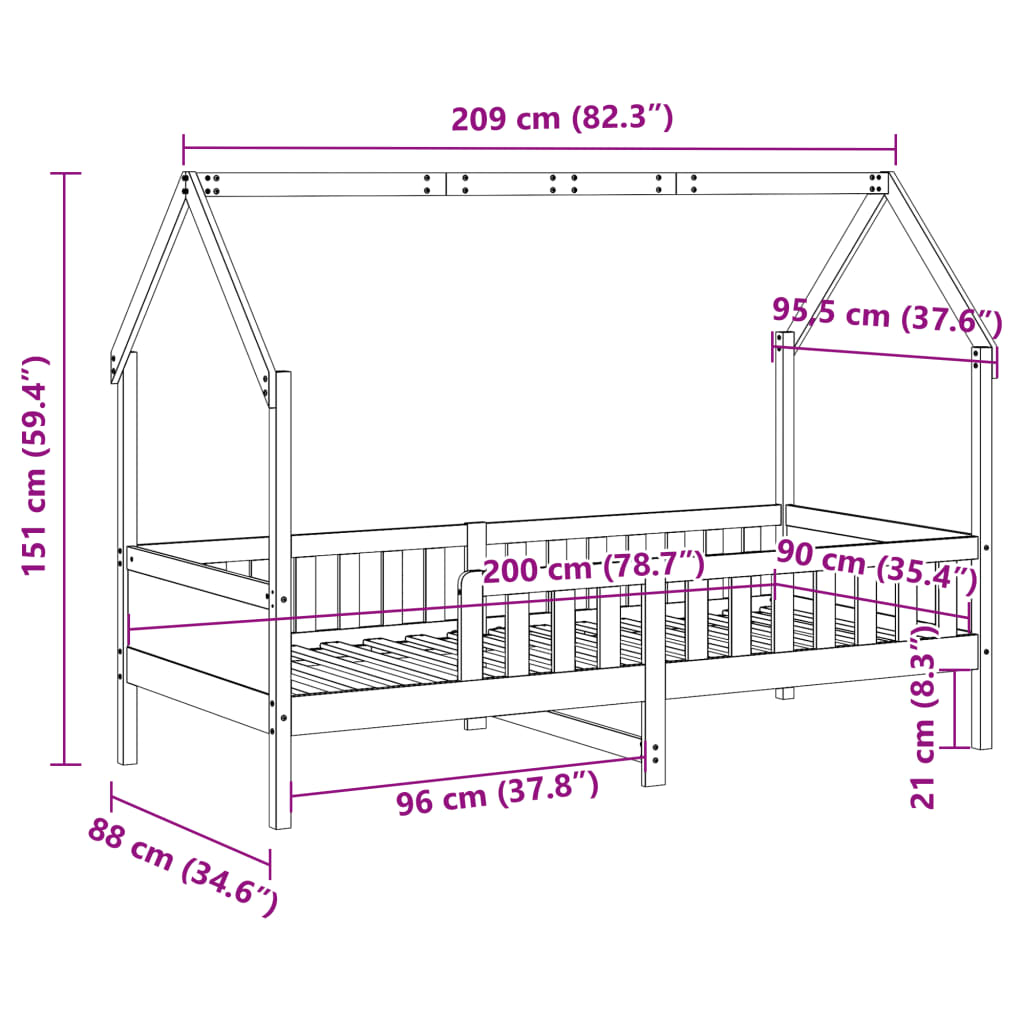 vidaXL Cama con forma de casa de niños madera maciza blanca 90x200 cm