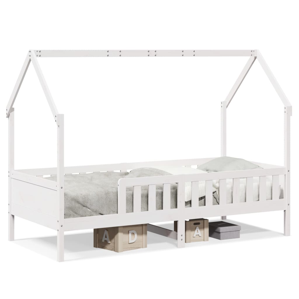 vidaXL Cama con forma de casa de niños madera maciza blanca 90x200 cm