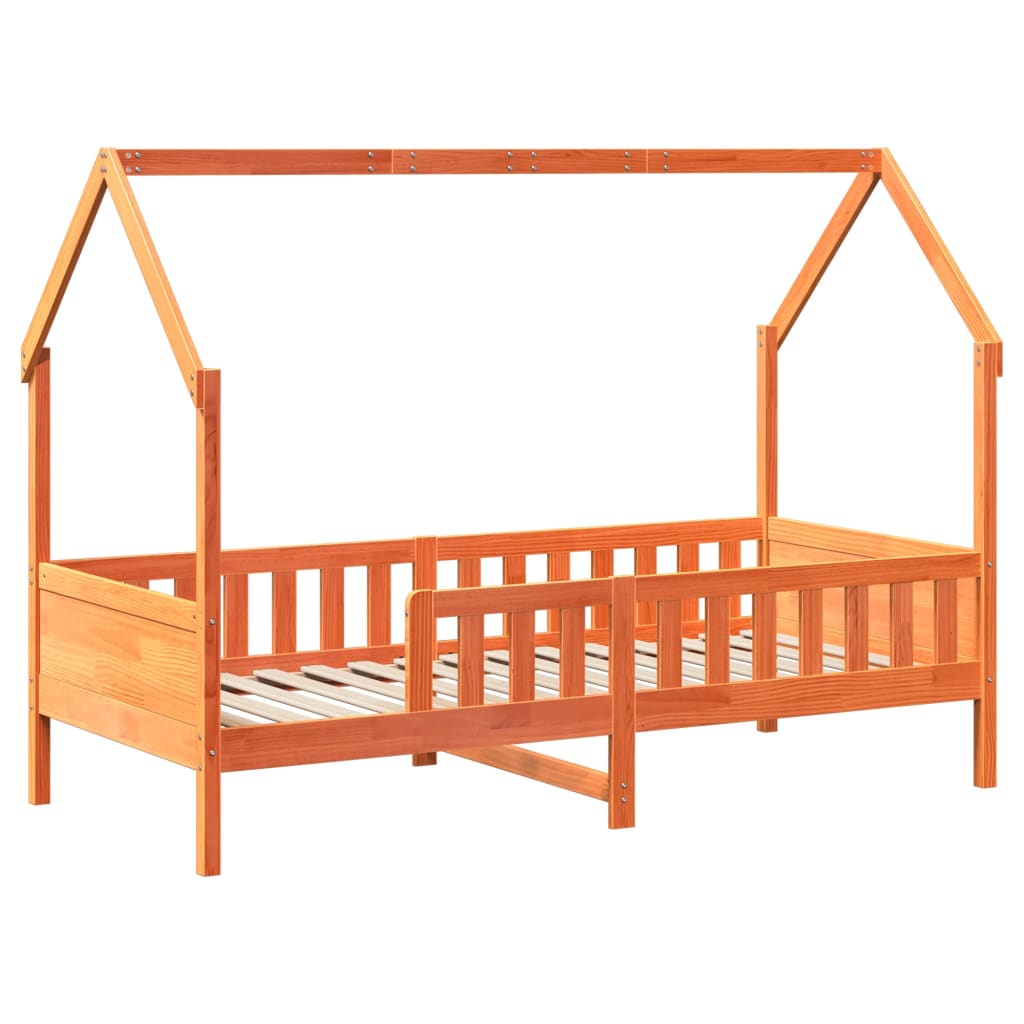 vidaXL Cama con forma de casa de niños madera maciza marrón 90x190 cm