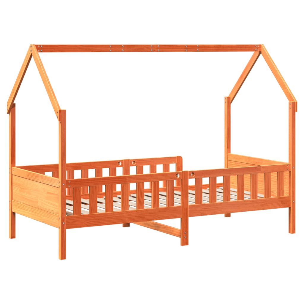 vidaXL Cama con forma de casa de niños madera maciza marrón 90x190 cm