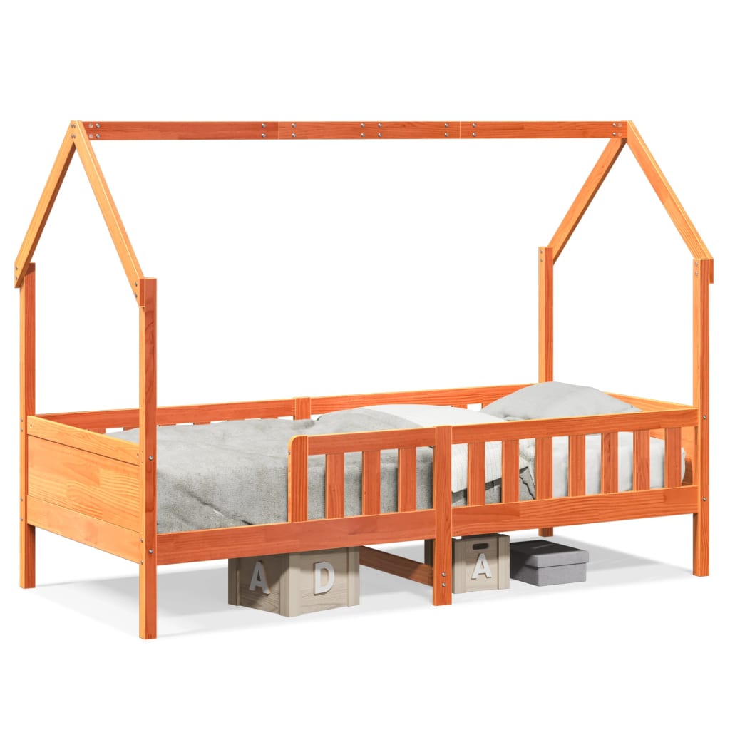 vidaXL Cama con forma de casa de niños madera maciza marrón 90x190 cm