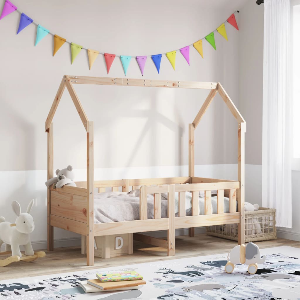 vidaXL Cama con forma de casa de niños madera maciza marrón 70x140 cm