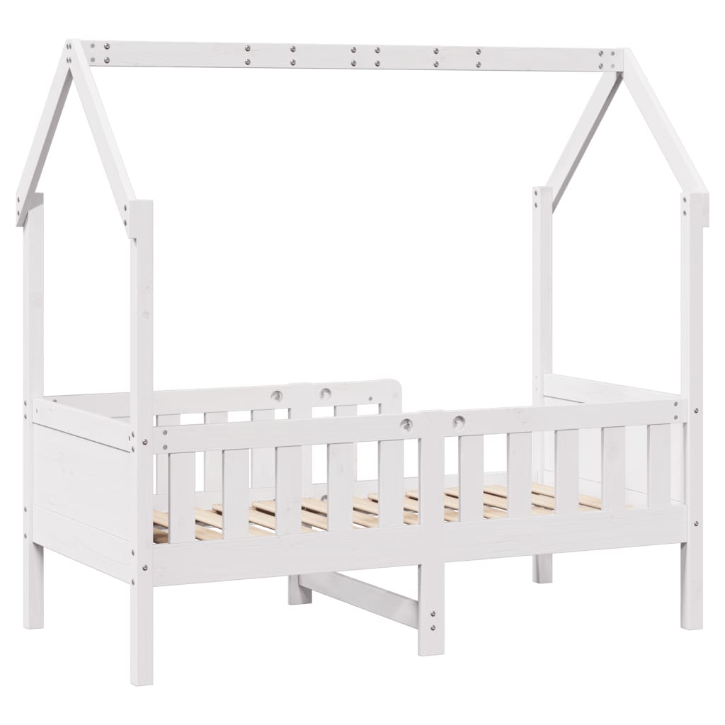 vidaXL Cama con forma de casa para niños madera maciza blanco 70x140cm