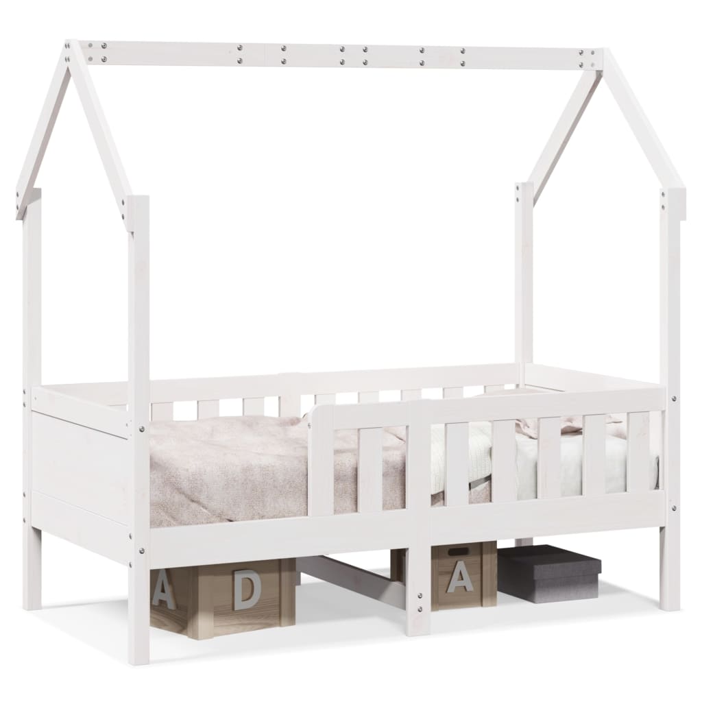 vidaXL Cama con forma de casa para niños madera maciza blanco 70x140cm