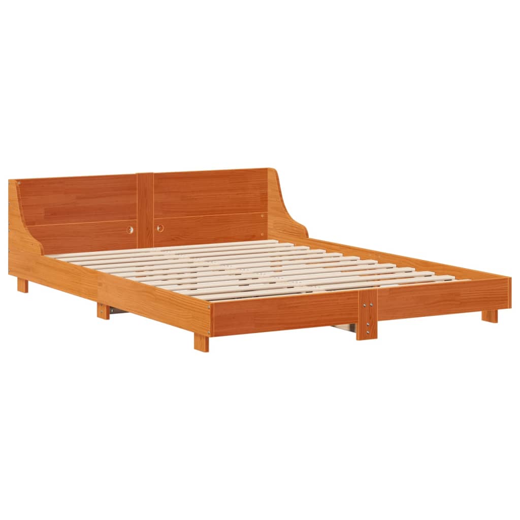 vidaXL Cama sin colchón madera maciza de pino marrón cera 140x200 cm